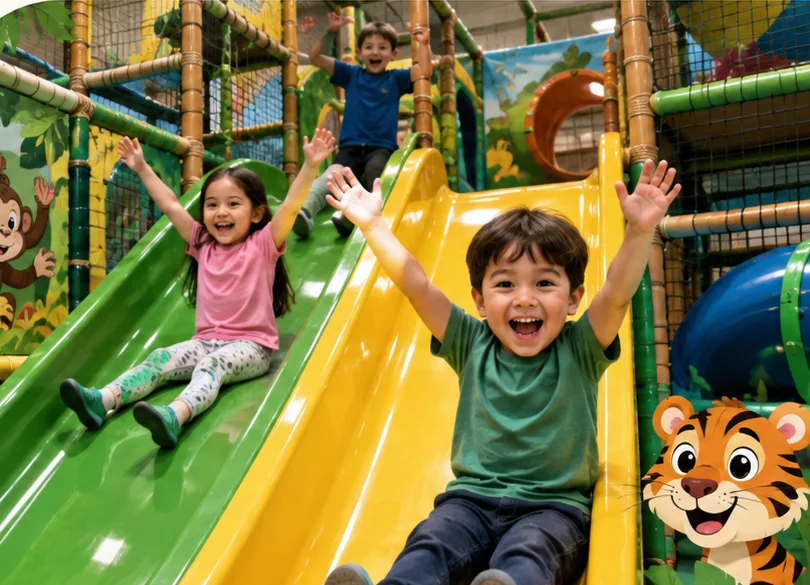 Kids on the wave slides
